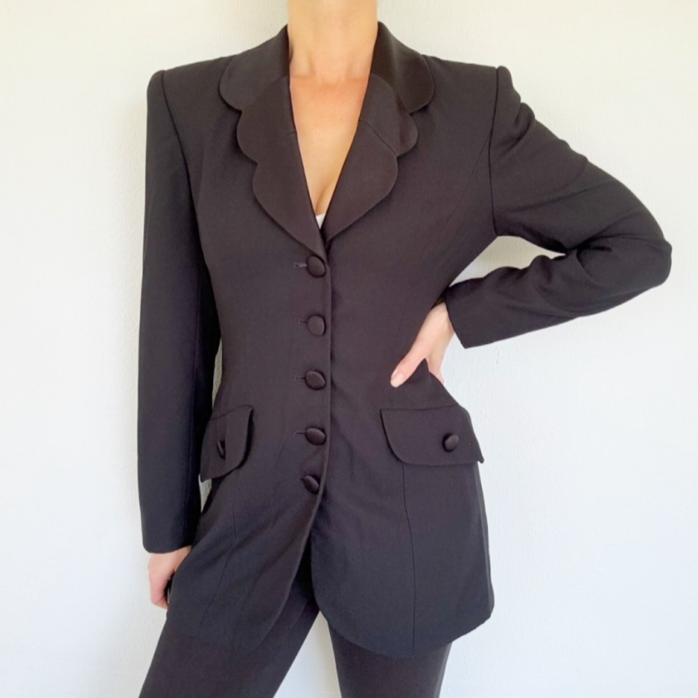 Vintage Gillian black scallop trim collar button front blazer jacket size 4